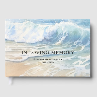 Watercolor Sea Ocean Waves Funeral Guest Book