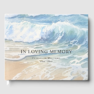 Watercolor Sea Ocean Waves Funeral Guest Book