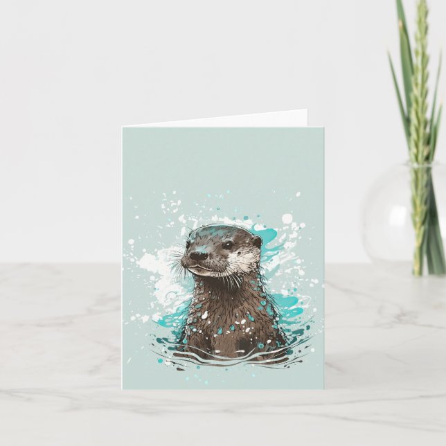 Watercolor Sea Otter Note Card (Front)