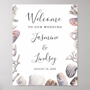 Watercolor Sea Shell Beach Wedding Welcome Sign
