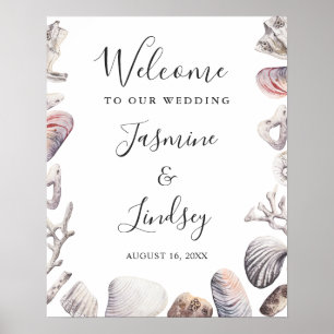 Watercolor Sea Shell Beach Wedding Welcome Sign