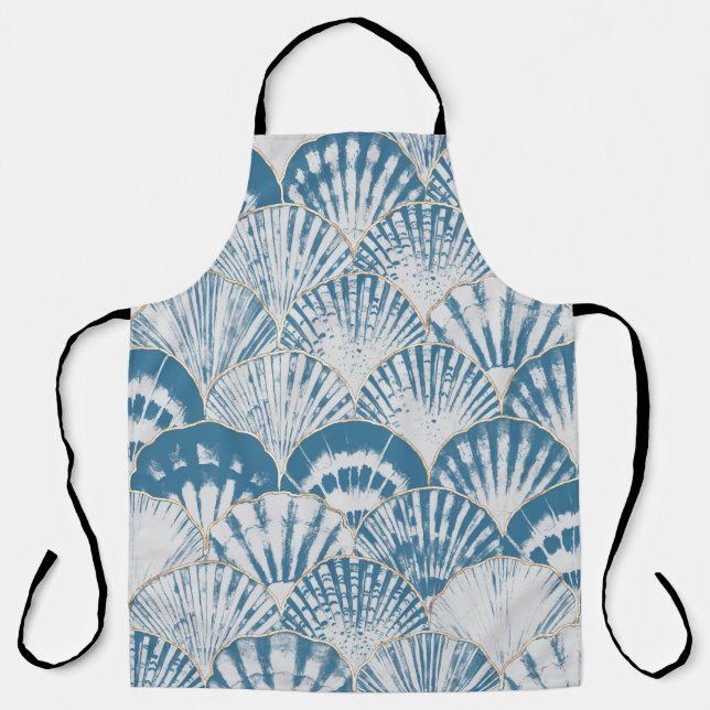 Watercolor sea shell japanese waves seamless patte apron (Front)