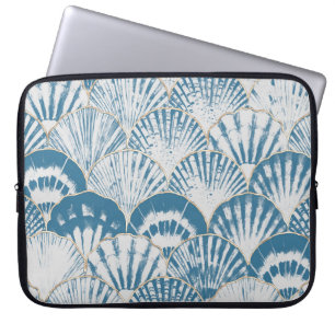 Watercolor sea shell japanese waves seamless patte laptop sleeve