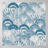 Watercolor sea shell japanese waves seamless patte