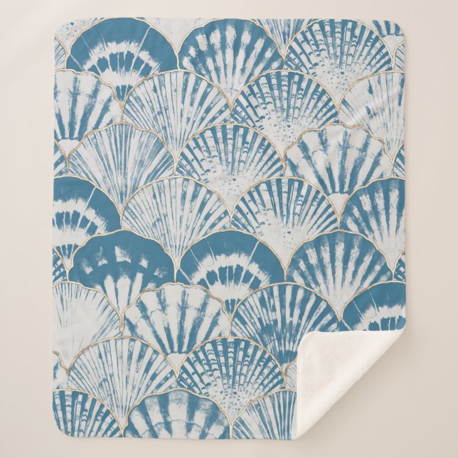 Watercolor sea shell japanese waves seamless patte sherpa blanket (Front)