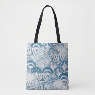 Watercolor sea shell japanese waves seamless patte tote bag
