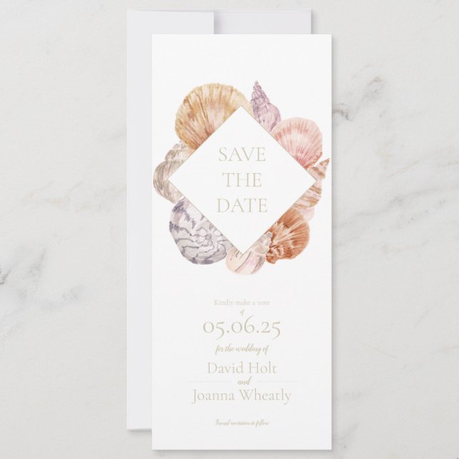 Watercolor Sea Shell Save the Date Card (Front)