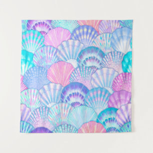 Watercolor sea shell seamless pattern. Hand drawn Tapestry