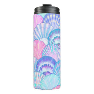 Watercolor sea shell seamless pattern. Hand drawn  Thermal Tumbler