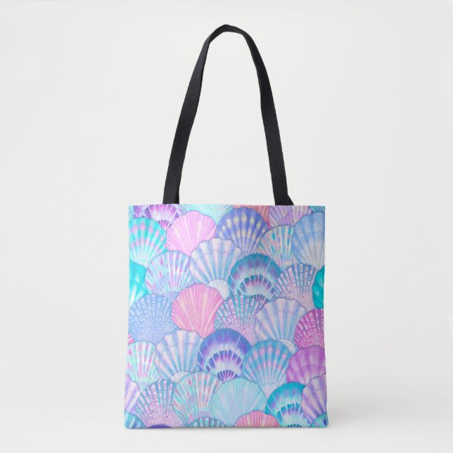 Watercolor sea shell seamless pattern. Hand drawn  Tote Bag (Front)