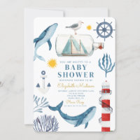 Watercolor Sea Ship,Sailor Whale Sea Baby Shower