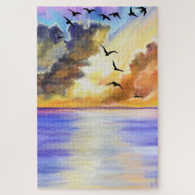 Watercolor Sea Sunset Puzzle (Vertical)