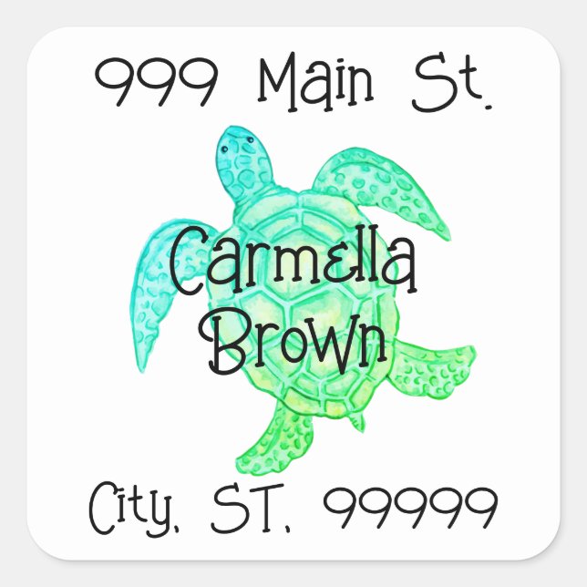 Watercolor sea turtle address label (Front)