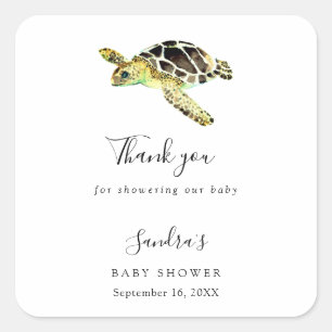 Watercolor Sea Turtle Baby Shower Custom Favor  Square Sticker