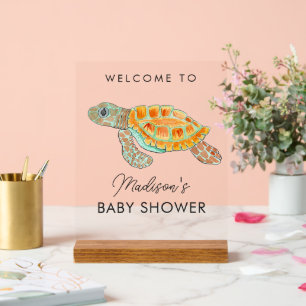 Watercolor Sea Turtle Baby Shower Welcome Acrylic Sign