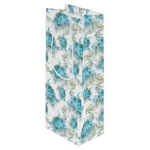 Watercolor Sea Turtle Beach Christmas Wine Gift Bag