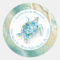 Watercolor Sea Turtle & Beach Return Address Cl