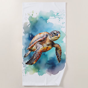Watercolor Sea Turtle Beach Towel