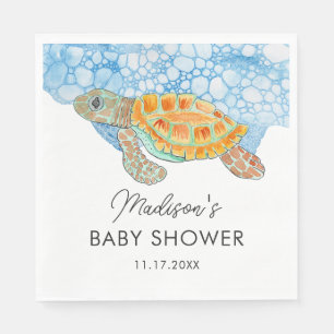Watercolor Sea Turtle Blue Water Baby Shower Napkin