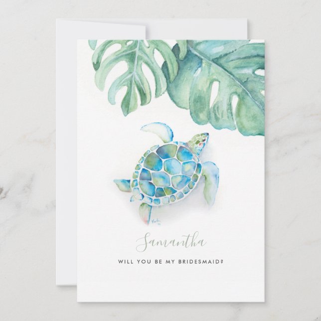 Watercolor Sea Turtle Bridesmaid Cards (Front)
