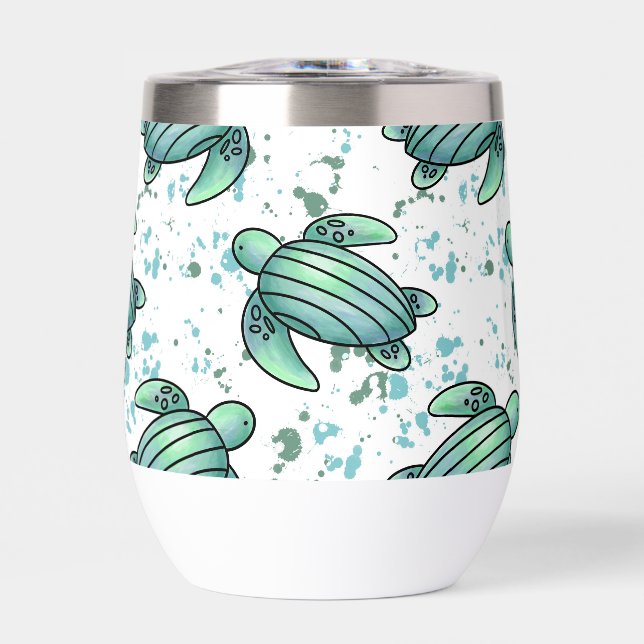 watercolor sea turtle green blue pattern animal (Front)