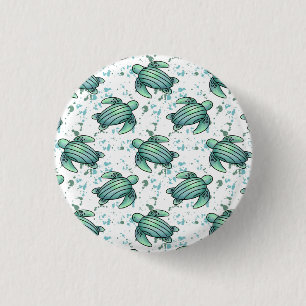 watercolor sea turtle green blue pattern animal 3 cm round badge