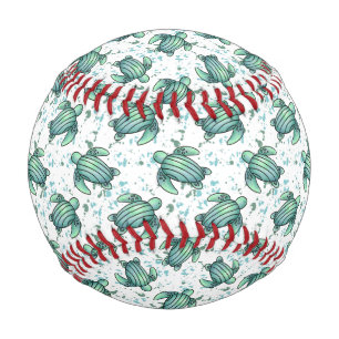 watercolor sea turtle green blue pattern animal baseball