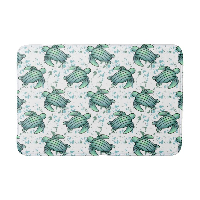 watercolor sea turtle green blue pattern animal bath mat (Front)