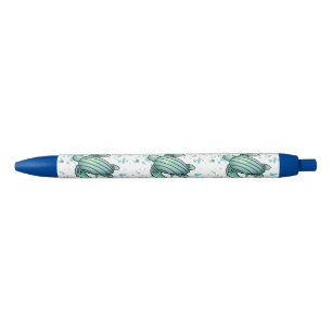 watercolor sea turtle green blue pattern animal black ink pen