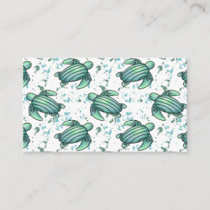 watercolor sea turtle green blue pattern animal business card