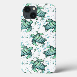 watercolor sea turtle green blue pattern animal iPhone 13 case