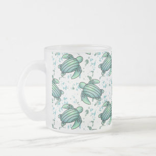 watercolor sea turtle green blue pattern animal frosted glass coffee mug