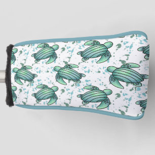 watercolor sea turtle green blue pattern animal golf head cover