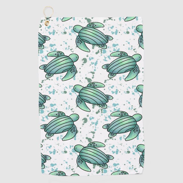 watercolor sea turtle green blue pattern animal golf towel (Front)
