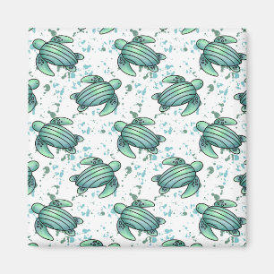 watercolor sea turtle green blue pattern animal magnet