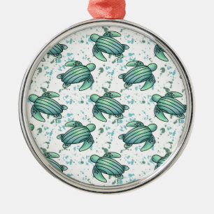 watercolor sea turtle green blue pattern animal metal tree decoration