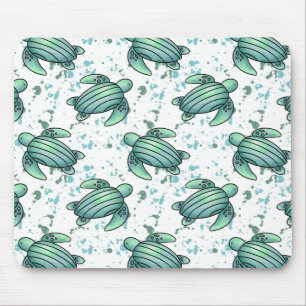 watercolor sea turtle green blue pattern animal mouse mat
