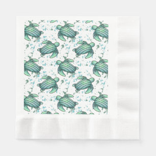 watercolor sea turtle green blue pattern animal napkin