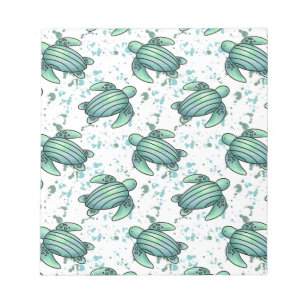 watercolor sea turtle green blue pattern animal notepad