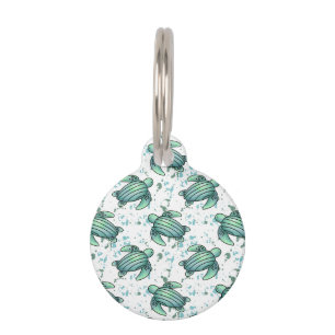 watercolor sea turtle green blue pattern animal pet tag
