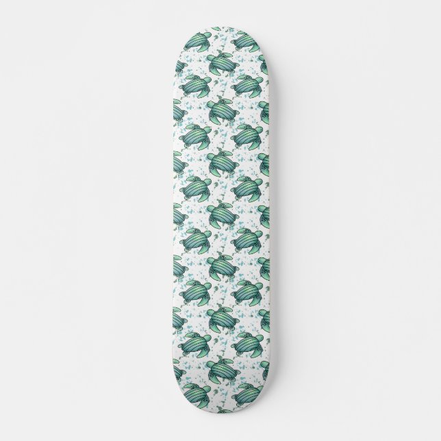 watercolor sea turtle green blue pattern animal skateboard (Front)