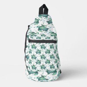 watercolor sea turtle green blue pattern animal sling bag