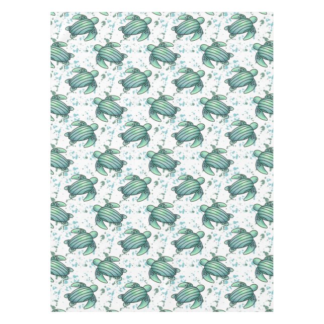 watercolor sea turtle green blue pattern animal tablecloth (Front)
