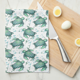 watercolor sea turtle green blue pattern animal tea towel