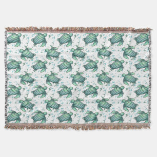 watercolor sea turtle green blue pattern animal throw blanket