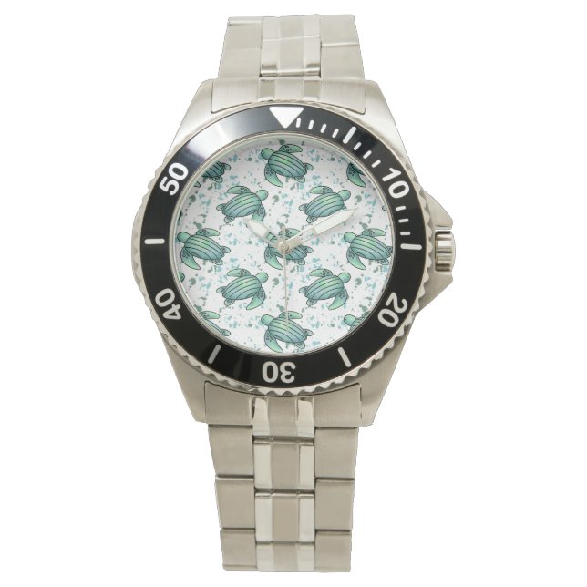 watercolor sea turtle green blue pattern animal watch (Front)