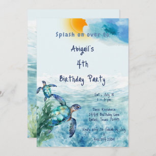 Watercolor Sea Turtle Kid's Birthday Party  Invitation
