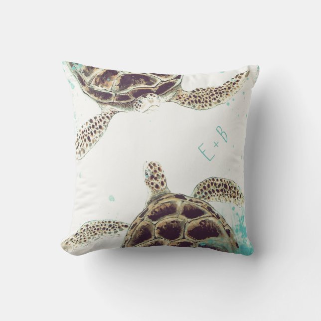Watercolor Sea Turtle Love Designer Personalised Cushion (Front)