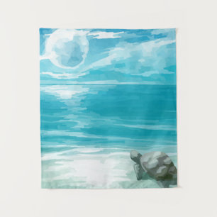 Watercolor Sea Turtle Nesting Tapestry