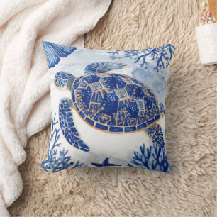 Watercolor Sea Turtle Ocean Blue Cushion